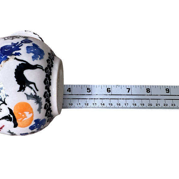 Polish Pottery Halloween Bubble Mugs 3.5" Spooky Ghosts Bats Pumpkins Lot of 4 - Picture 8 of 8